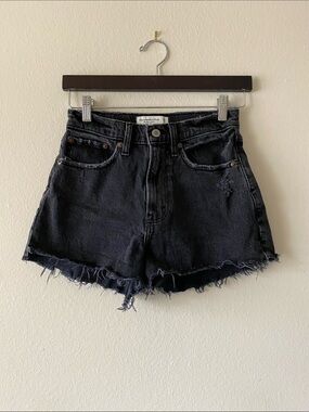 Abercrombie & Fitch Black Distressed High-Rise Denim Shorts